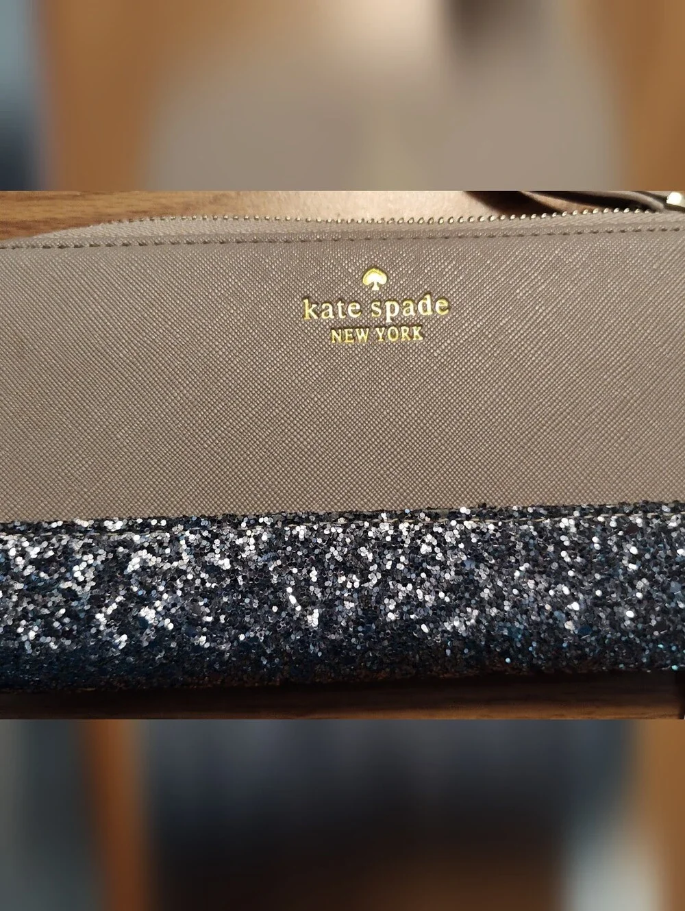 Kate Spade Greta Court Glitter Neda Zip Wallet Tan. VGUC. , With ID/Card Wallet.